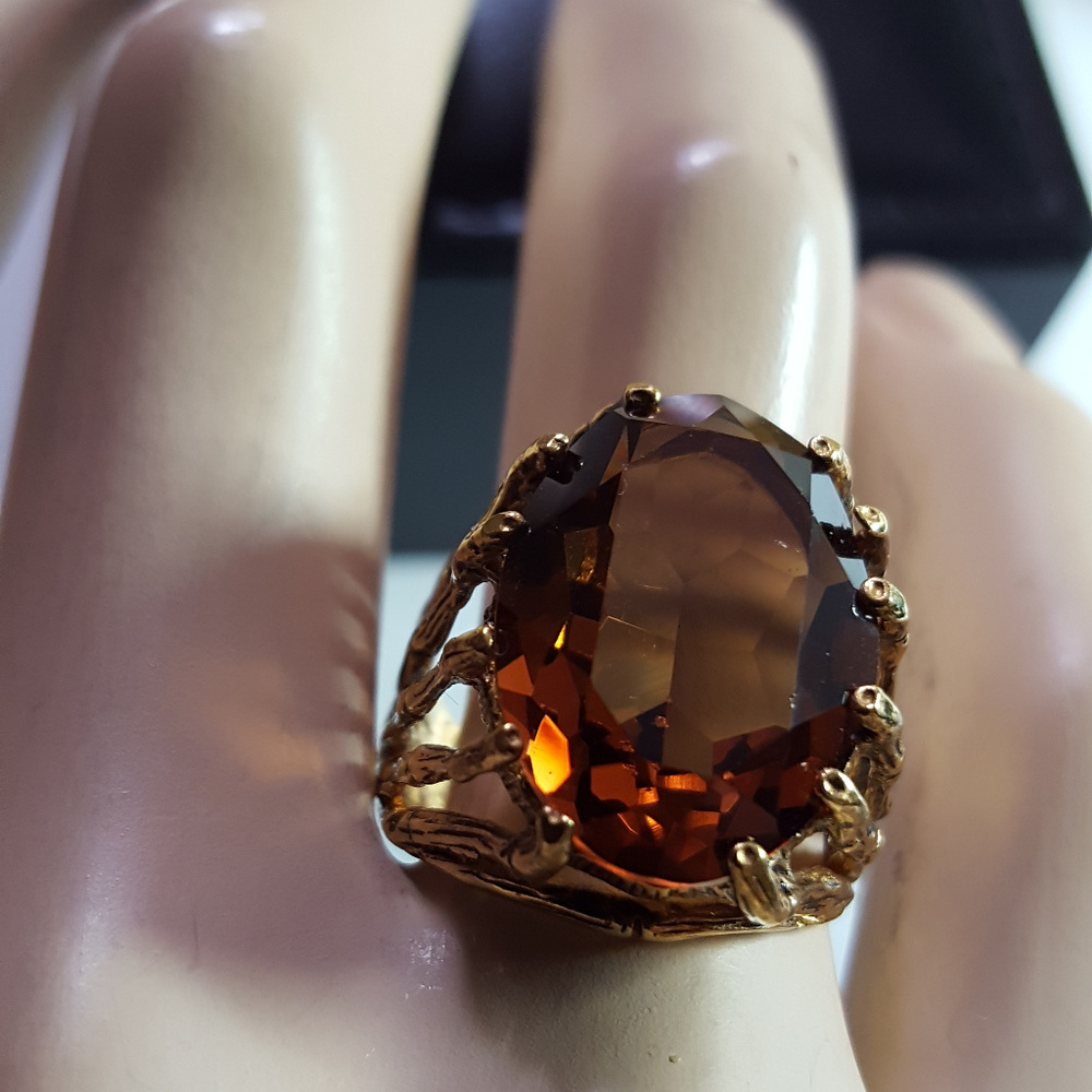 Citrine cz Ring Vintage Vermeil Size 6 Gold over Sterling VARGAS 14K HGE